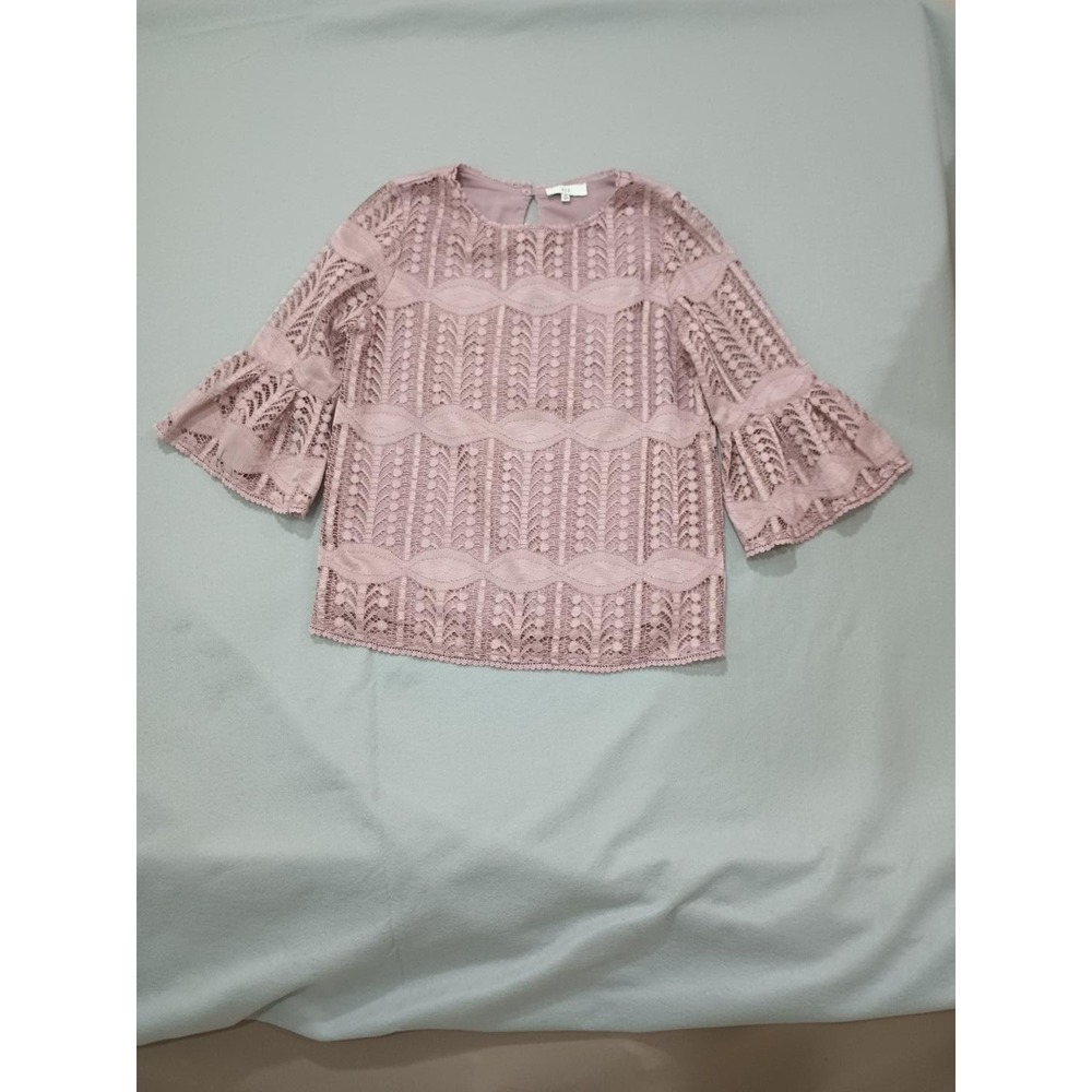 NSR Womens Lace Bell Sleeve Blouse Dusty Rose Mauve Pink XS